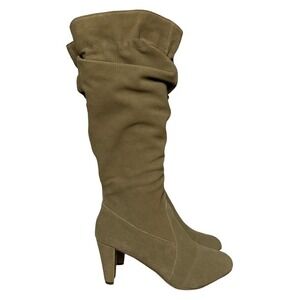 Hot in Hollywood Taupe Leather Slouch Knee High Boots 11W Boho Y2K Wide Chic Mid